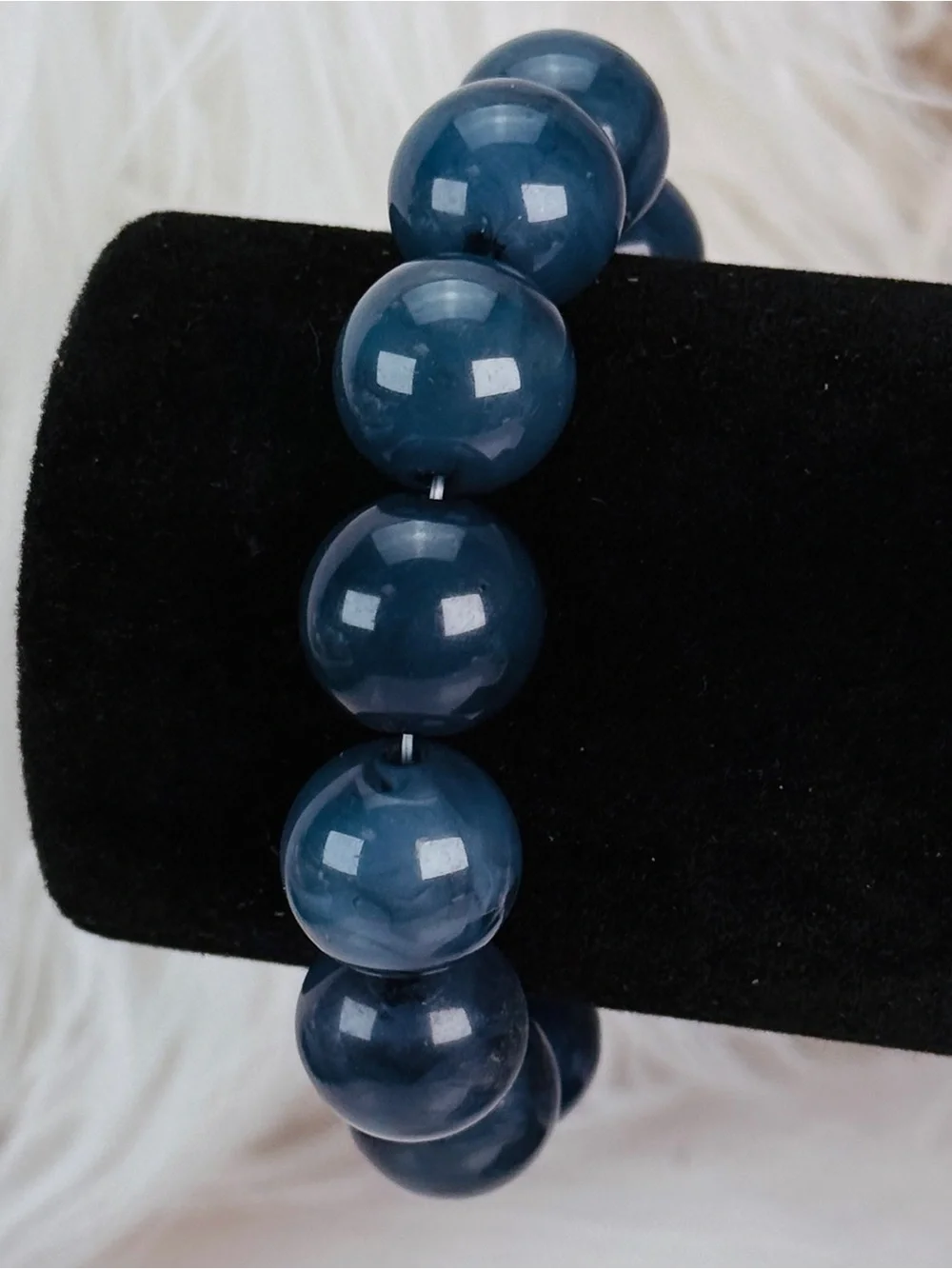 Vintage teal blue large beaded stretch bracelet